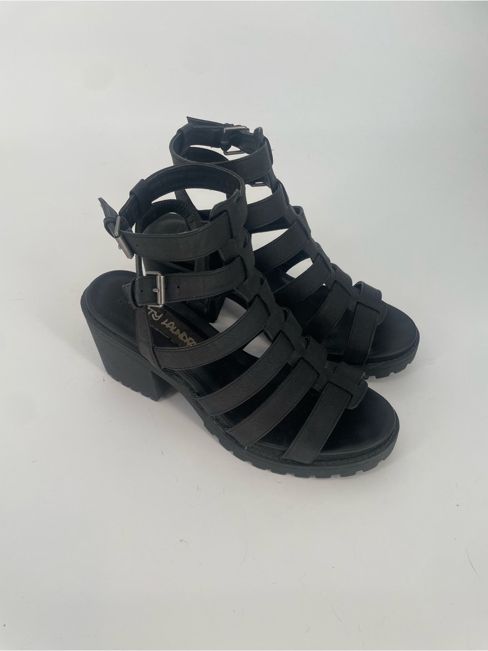 Y2K Grunge Style Dirty Laundry Black Caged Sandals Chunky Block Heel - Picture 7 of 13